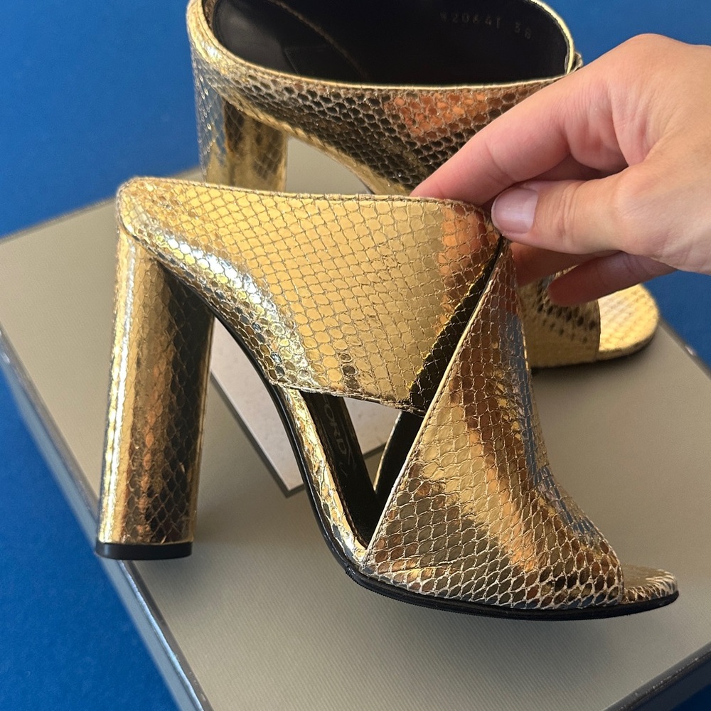 Tom Ford Gold Snakeskin Mules - Picture 3 of 9